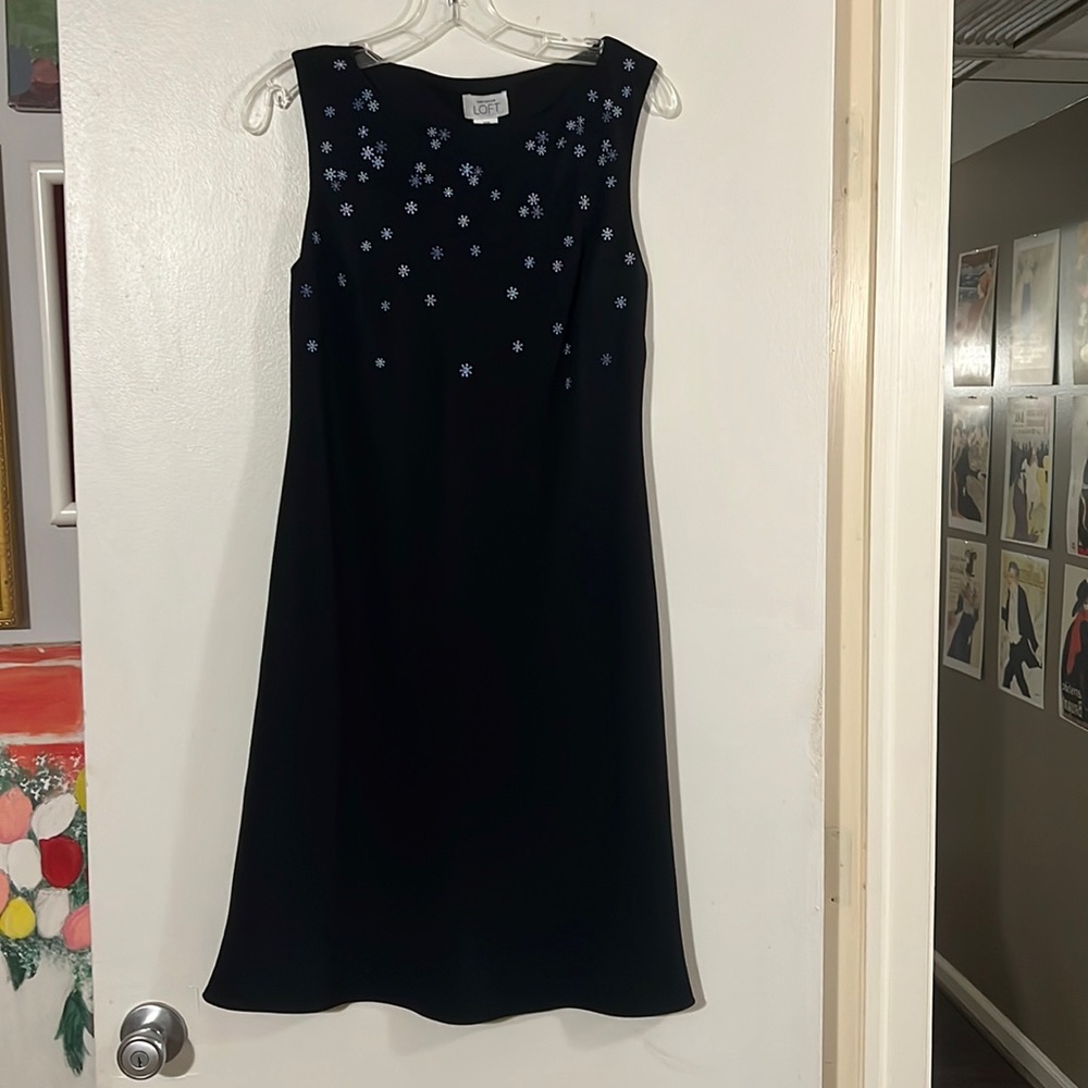 Ann Taylor LOFT little black dress w/ embroidery and bead stars